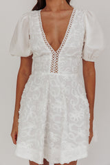 Samsara Puff Sleeve Mini Dress White