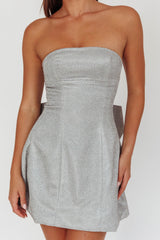 Melodic Bow Back Mini Dress Silver