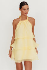 Tulips Tiered Halterneck Mini Dress Lemon
