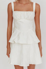 Provence Bloom Peplum Mini Dress Cream