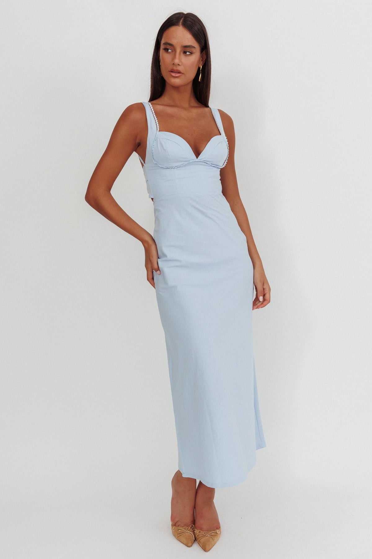 Moonlit Reverie Twist Back Maxi Dress Blue