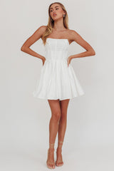 Loveless Strapless Flared Mini Dress Off White