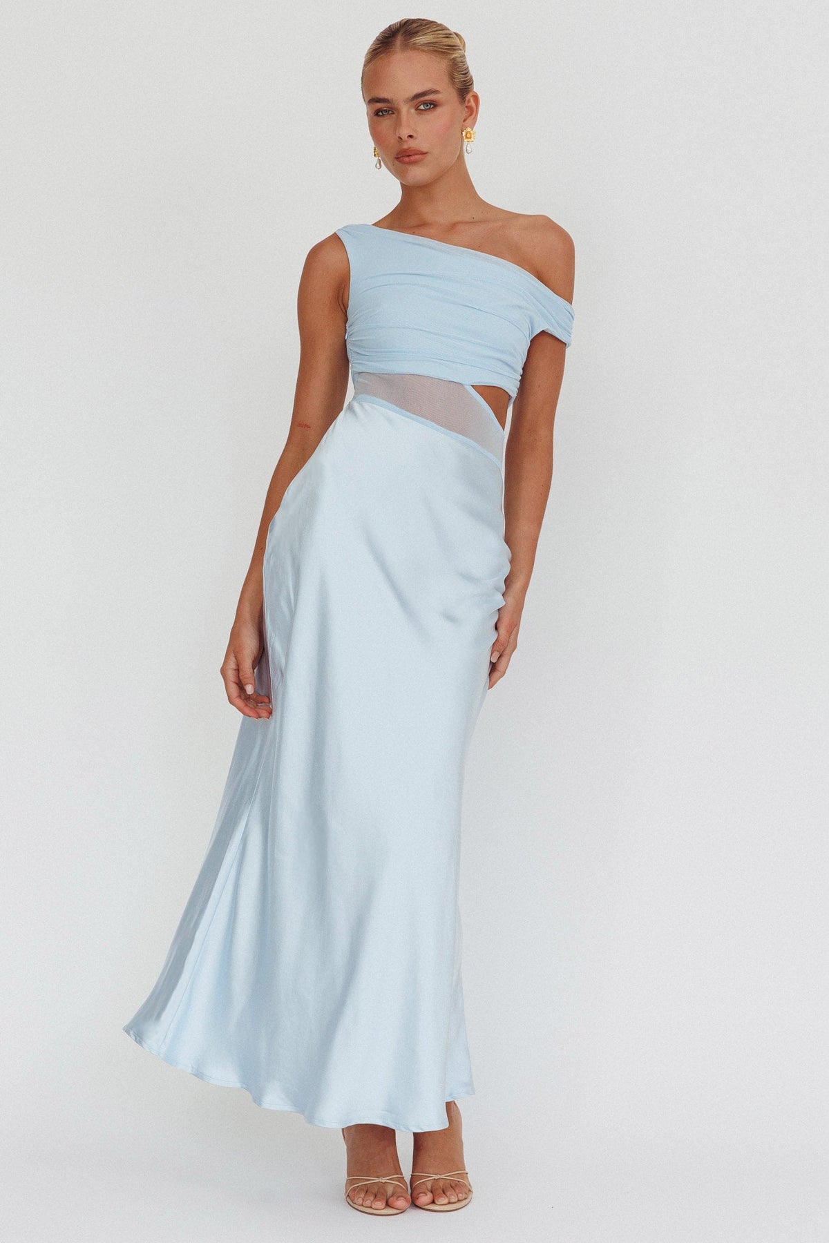 In Blooms Mesh Bodice Maxi Dress Blue
