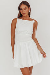 Like Art Tied Shoulder Bubble Mini Dress White