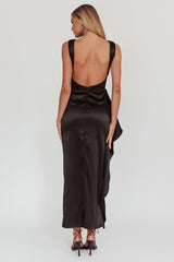 Kamillia Boat Neck Split Maxi Dress Black