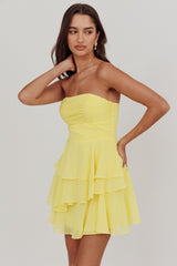 Veda Strapless Ruffle Mini Dress Lemon