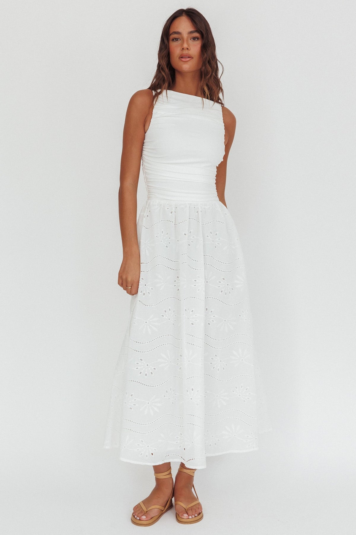 Dalayla Sleeveless Eyelet Maxi Dress White